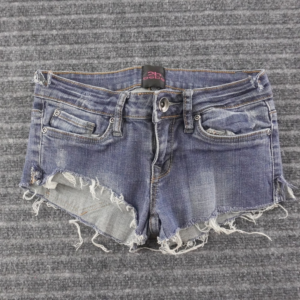 2b bebe Denim Cut Off Shorts Womens 26 Blue Distressed Low Rise Y2K